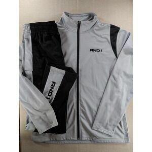 Y2K AND1 Tracksuit Mens L Gray Black 2 Pc Track Jacket Pants Athletic Set